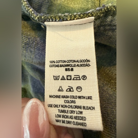 Free People Green and Blue Distressed Flannel Shacket - Picture 9 of 9